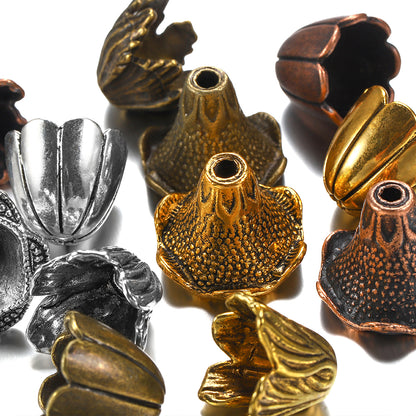 Gold Alloy Hollow Flower Bead Caps, 2 Pcs