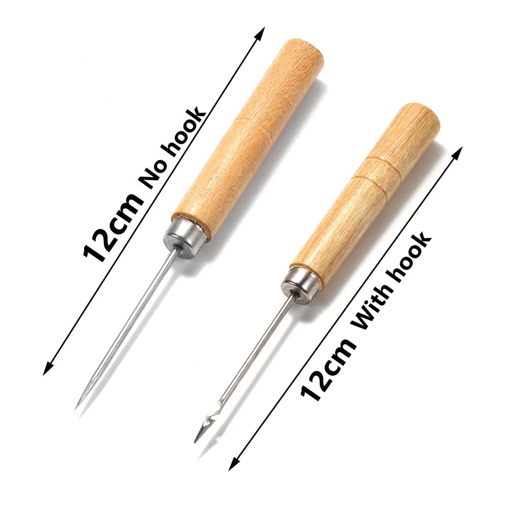 2pcs Wooden Sewing Awl for Leather & Jewelry Crafting