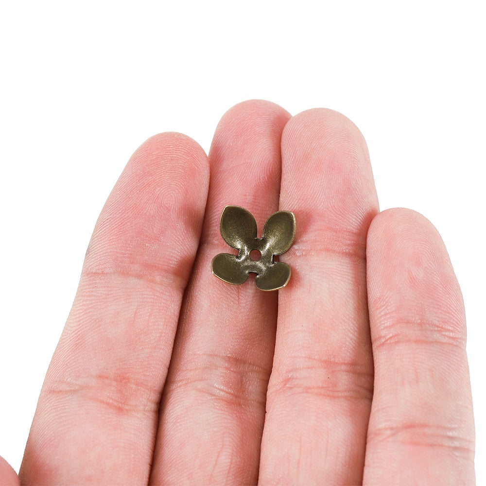 15x8mm Gold Plated Four Leaves Bead Caps, 50pcs