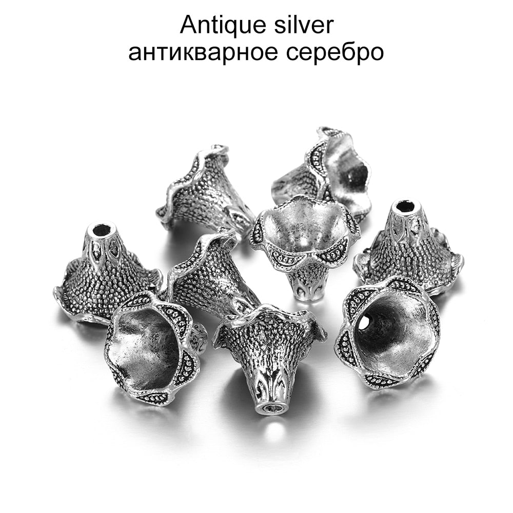 Gold Alloy Hollow Flower Bead Caps, 2 Pcs