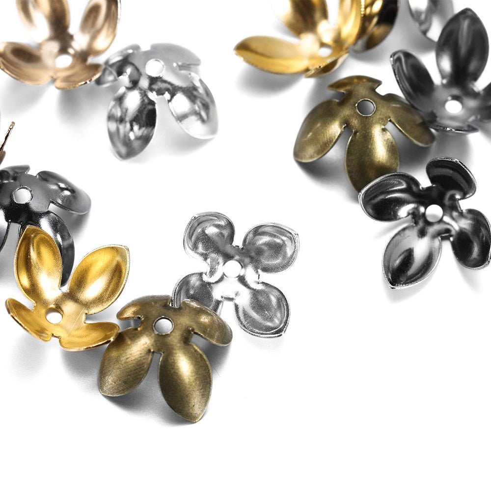 15x8mm Gold Plated Four Leaves Bead Caps, 50pcs