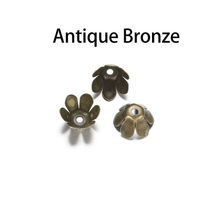 Gold Bronze 6-Leaf Flower Bead Caps, 50pcs