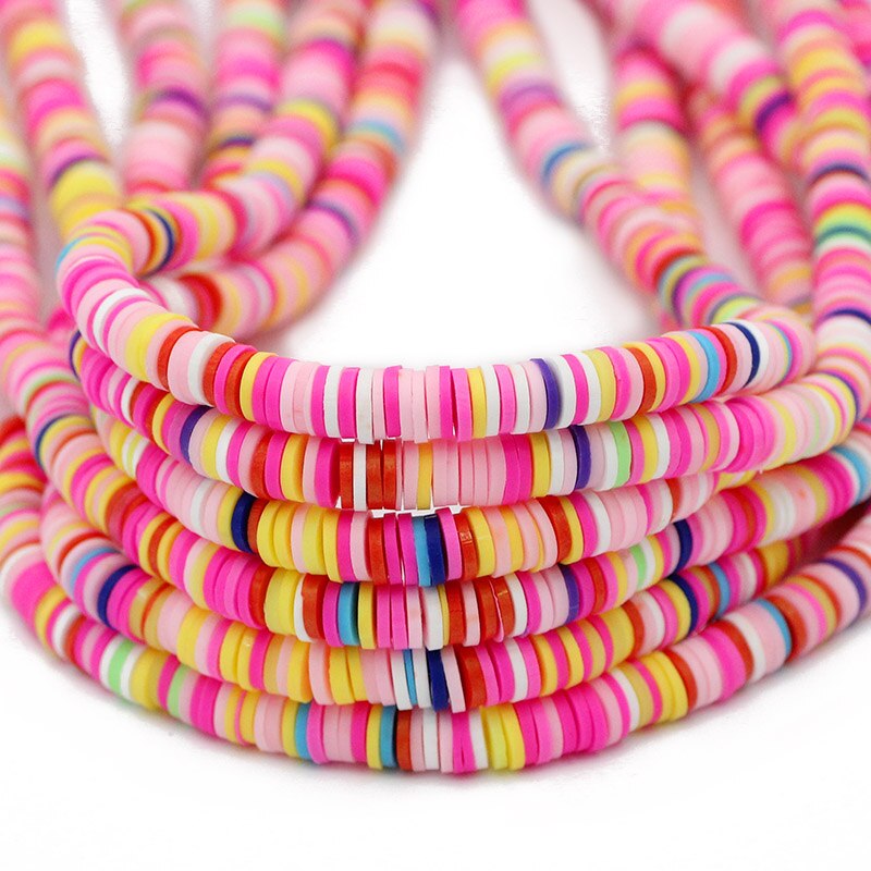 6mm Mixed Color Flat Round Polymer Clay Beads
