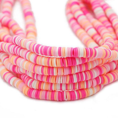 6mm Mixed Color Flat Round Polymer Clay Beads