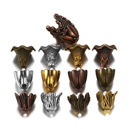 Gold Alloy Hollow Flower Bead Caps, 2 Pcs