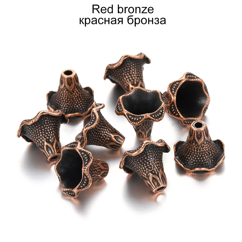 Gold Alloy Hollow Flower Bead Caps, 2 Pcs