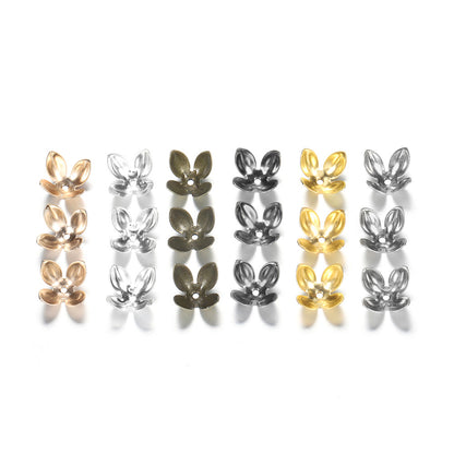 15x8mm Gold Plated Four Leaves Bead Caps, 50pcs