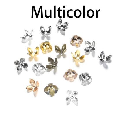15x8mm Gold Plated Four Leaves Bead Caps, 50pcs