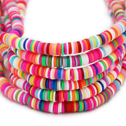 6mm Mixed Color Flat Round Polymer Clay Beads