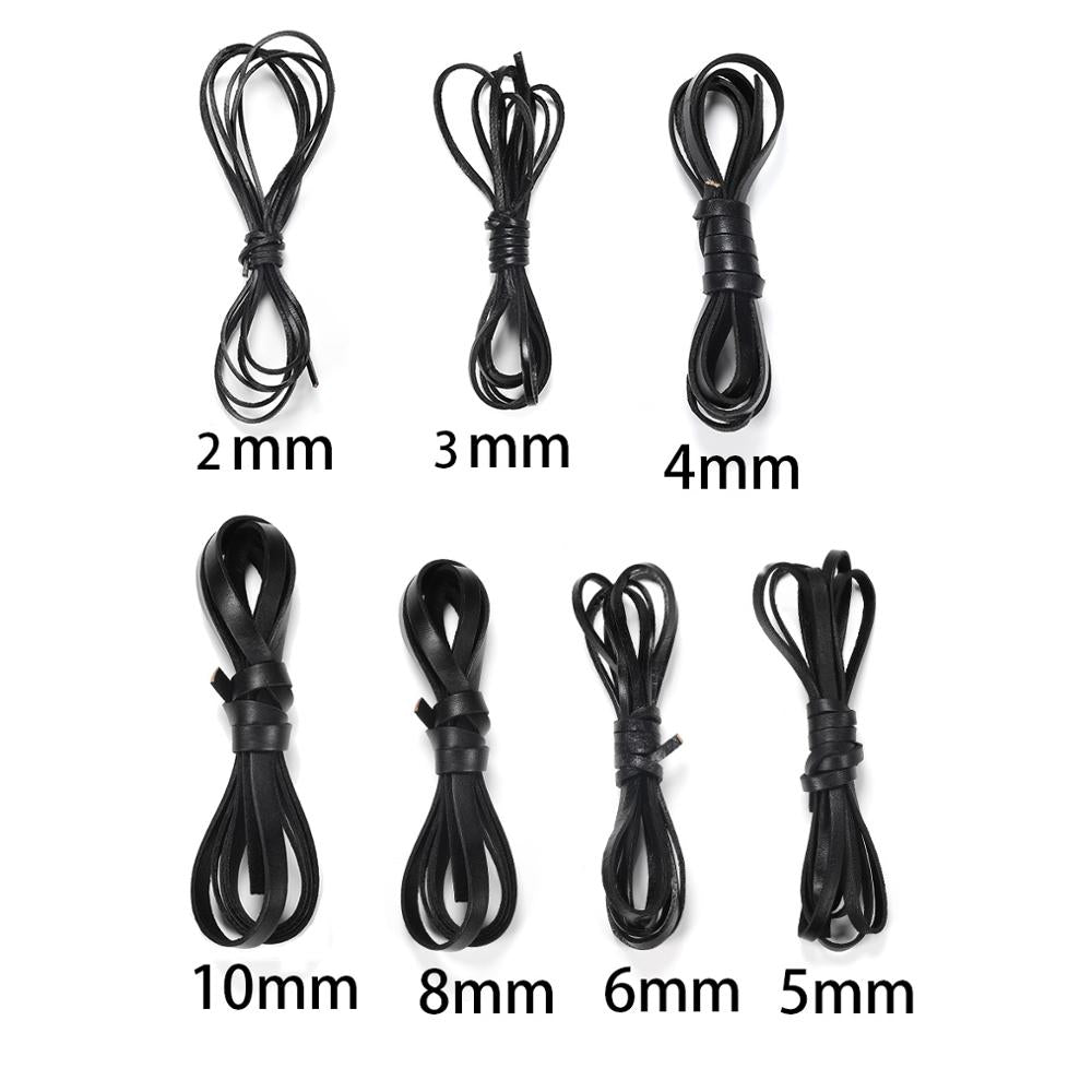2 4 6 8 10 mm Width Flat Genuine Cow Leather Cord, 2M lot