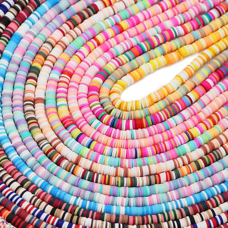 6mm Mixed Color Flat Round Polymer Clay Beads
