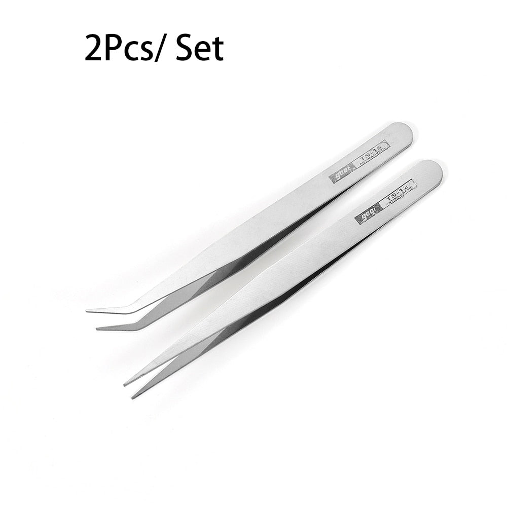 2pcs Anti-Static Bend Long-Nose Tweezers for Bead & Jewelry Sewing