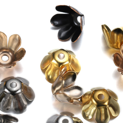 Gold Bronze 6-Leaf Flower Bead Caps, 50pcs