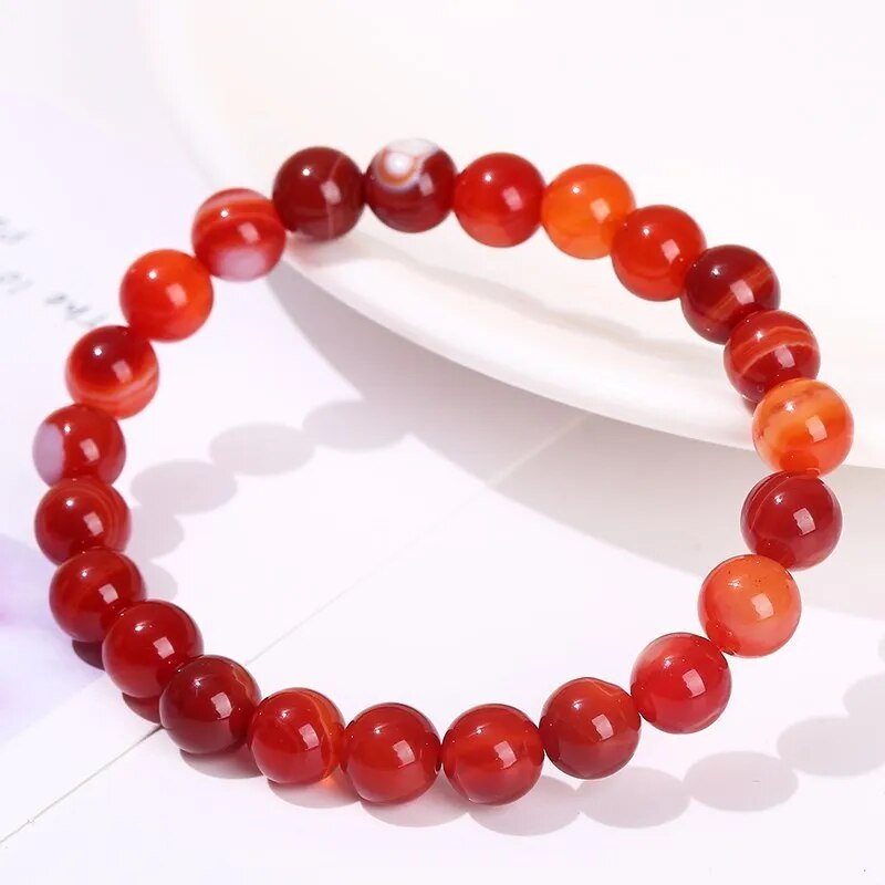 Carnelian agate gemstone stretch bracelet, 4-12mm
