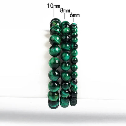 Green tiger eye gemstone stretch bracelet, 6-12mm