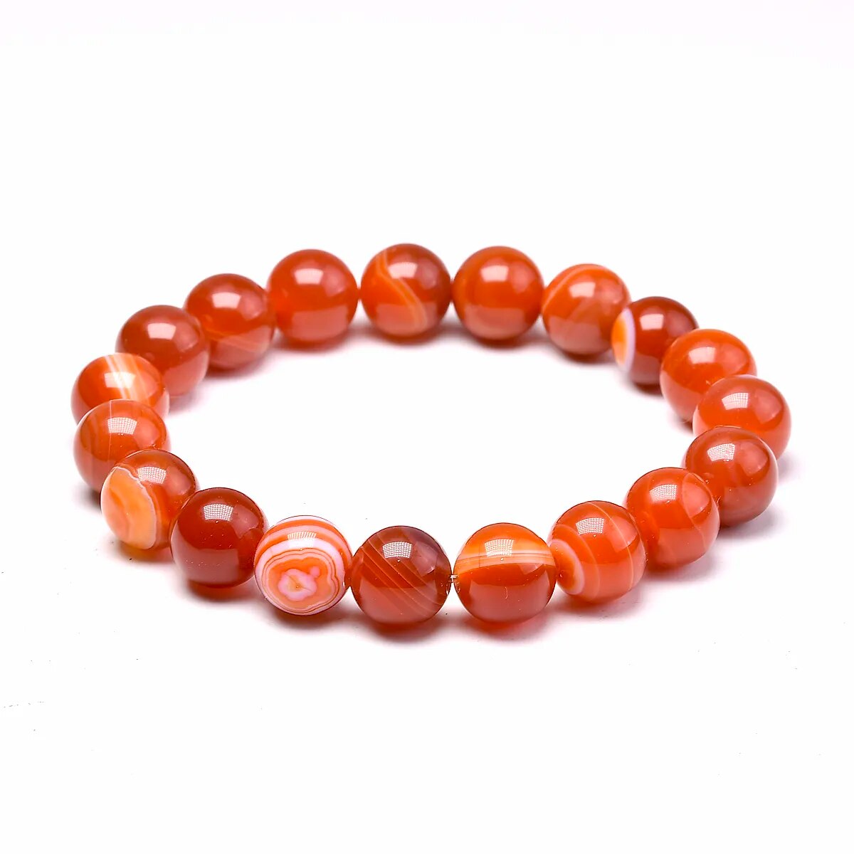Carnelian agate gemstone stretch bracelet, 4-12mm
