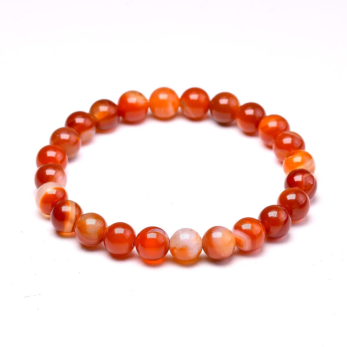 Carnelian agate gemstone stretch bracelet, 4-12mm