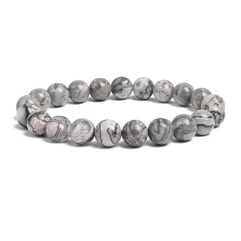 Landscape jasper gemstone stretch bracelet, 4-12mm