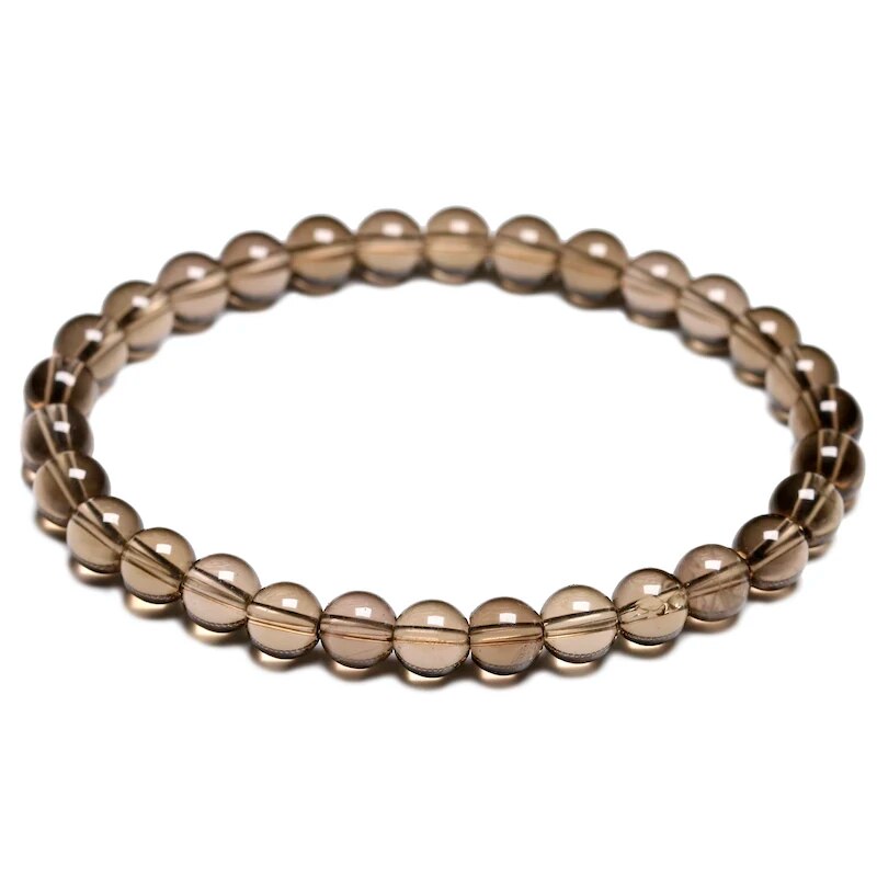 Smoky quartz gemstone stretch bracelet, 6-12mm