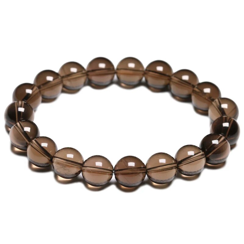 Smoky quartz gemstone stretch bracelet, 6-12mm