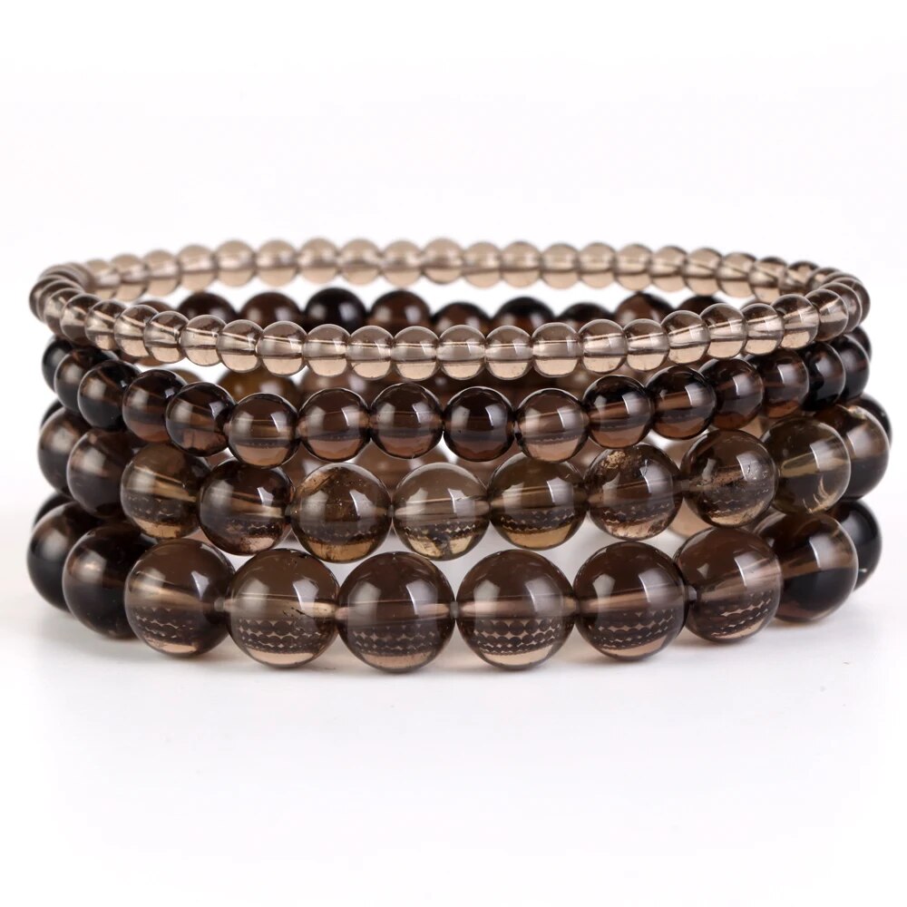 Smoky quartz gemstone stretch bracelet, 6-12mm