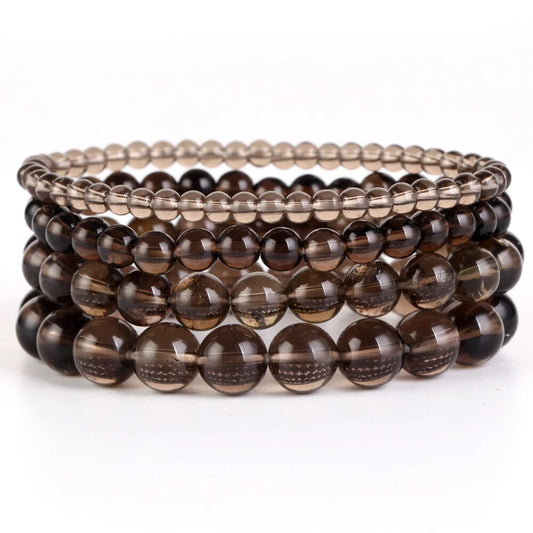 Smoky quartz gemstone stretch bracelet, 6-12mm