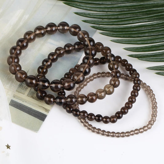 Smoky quartz gemstone stretch bracelet, 6-12mm