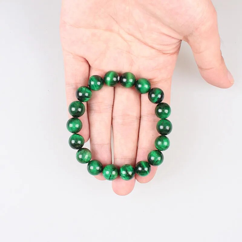 Green tiger eye gemstone stretch bracelet, 6-12mm