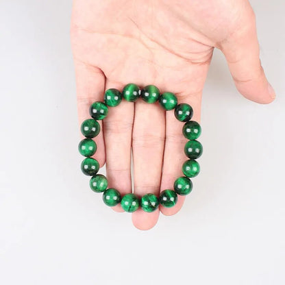 Green tiger eye gemstone stretch bracelet, 6-12mm