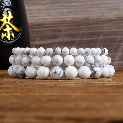 White Turquoise Gemstone Stretch Bracelet 4-12mm