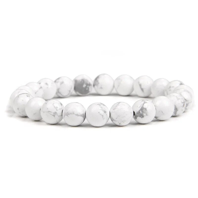 White Turquoise Gemstone Stretch Bracelet 4-12mm