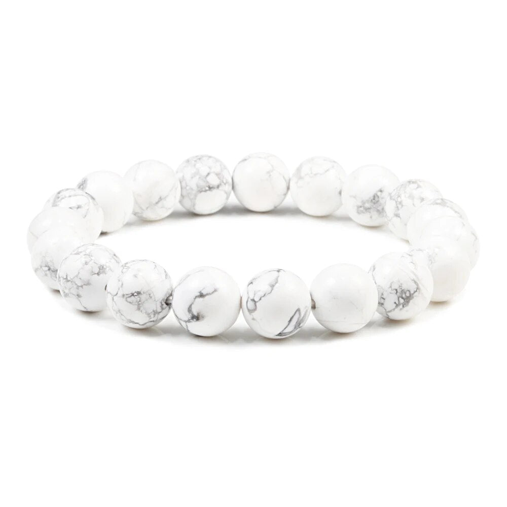 White Turquoise Gemstone Stretch Bracelet 4-12mm