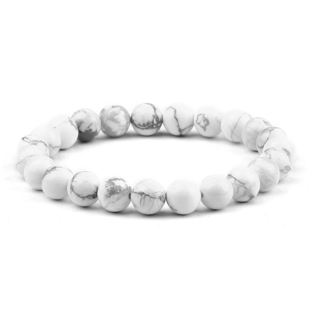 White Turquoise Gemstone Stretch Bracelet 4-12mm