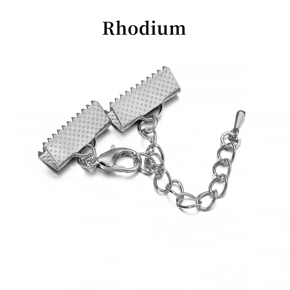 Ribbon Leather Cord End Fastener Clasps With Chains Lobster Clasps, 10pcs lot