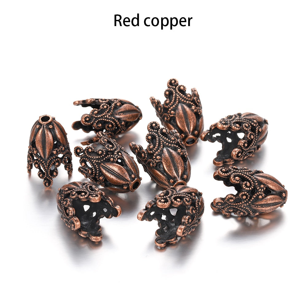 Gold Alloy Hollow Flower Bead Caps, 2 Pcs