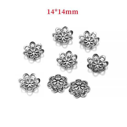 14mm 8-Petal Double Flower Antique Bead Caps, 20pcs