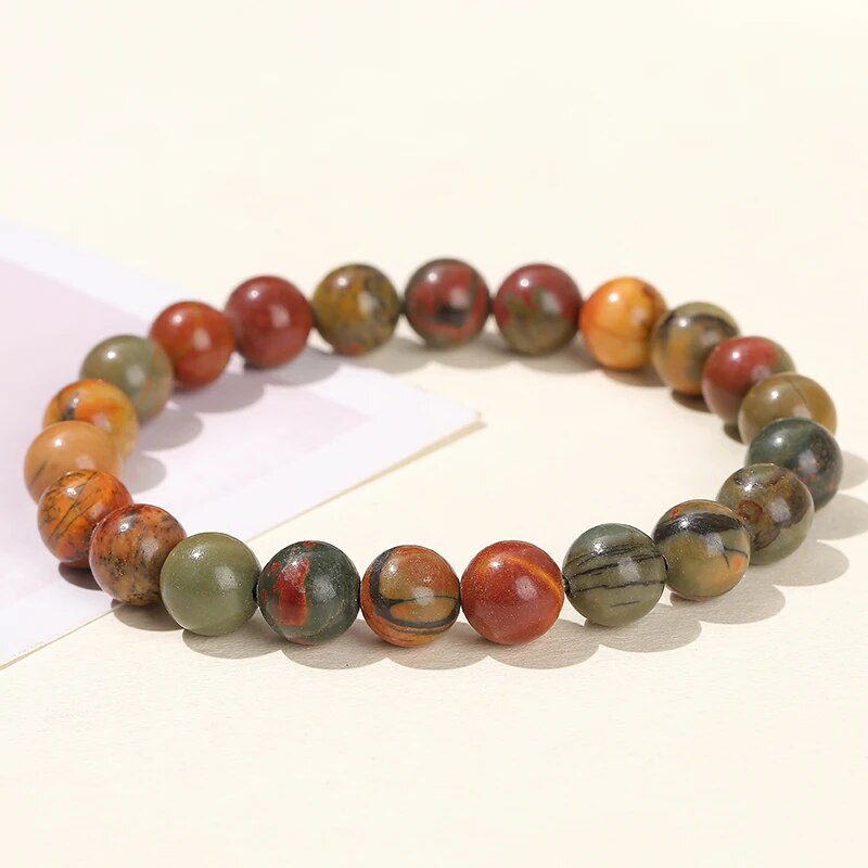 Picasso jasper gemstone stretch bracelet, 6-12mm