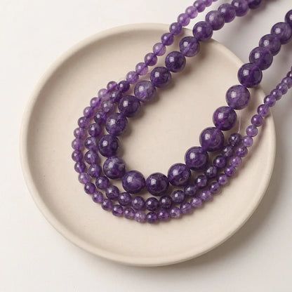 Natural amethyst beads round purple stone strand