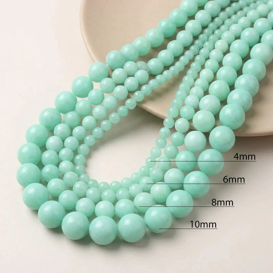 Natural blue amazonite beads available in multiple sizes