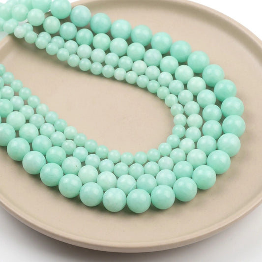 Natural blue amazonite beads round stone strand