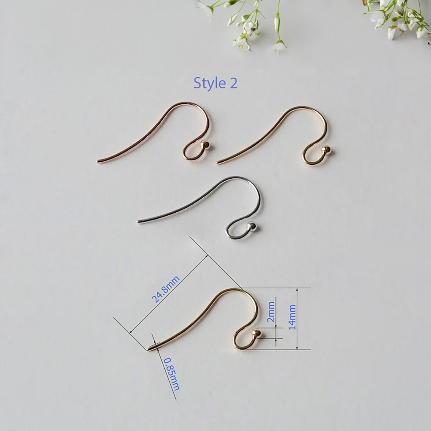 18k Gold Earring Hooks - High-Quality Hypoallergenic Ear wire, Nickel-Free Rose and White Gold Fish Hooks, Variant with ball or Eyepin bead