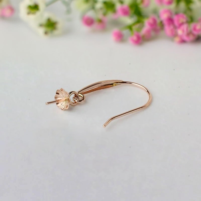 18K Gold Dangle Earring Hooks with Bead Caps, White Rose and Yellow Gold