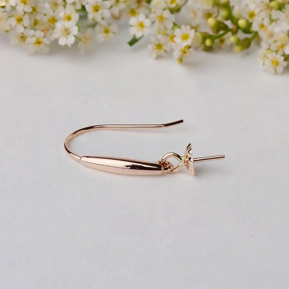 18K Gold Dangle Earring Hooks with Bead Caps, White Rose and Yellow Gold