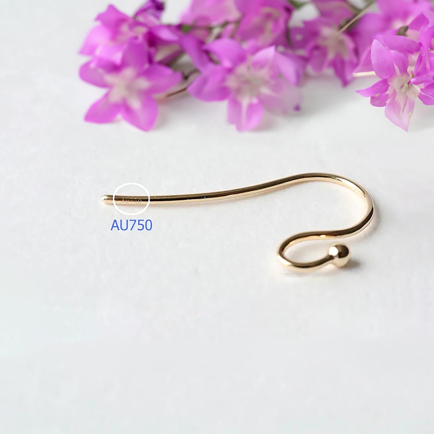 18K Gold DIY Earring Hooks with 2mm Ball End, AU750 Rose White Pearl Ear Wire, Hypoallergenic Jewelry Connectors Parts, DIY Making Supplies