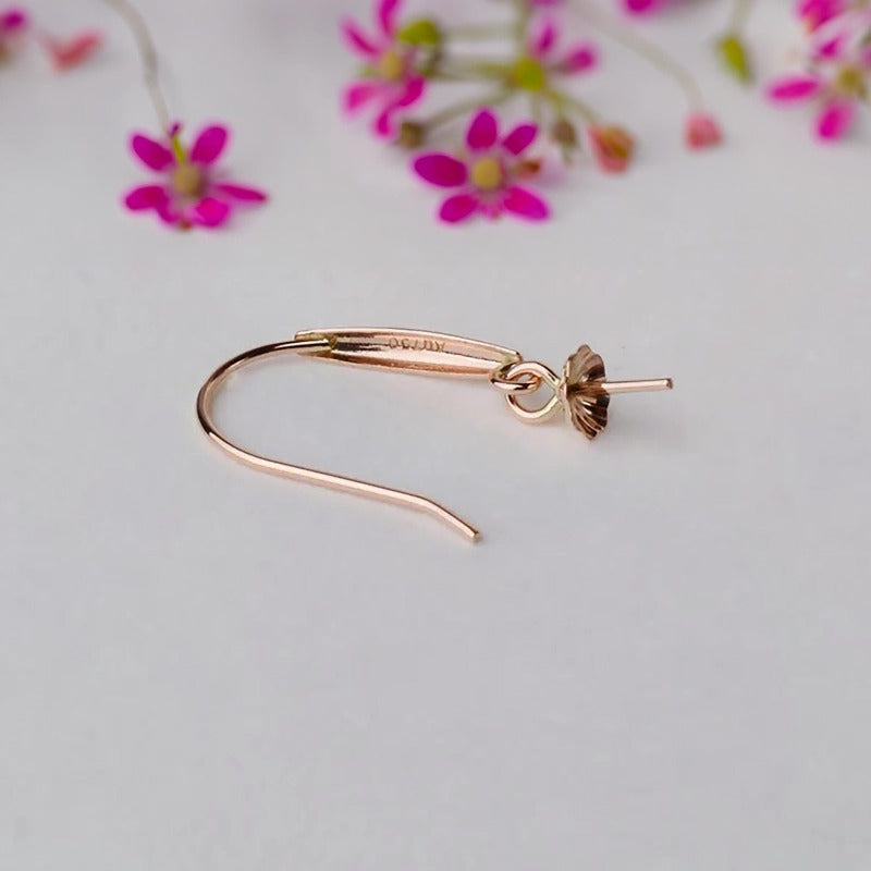 18K Gold Dangle Earring Hooks with Bead Caps, White Rose and Yellow Gold