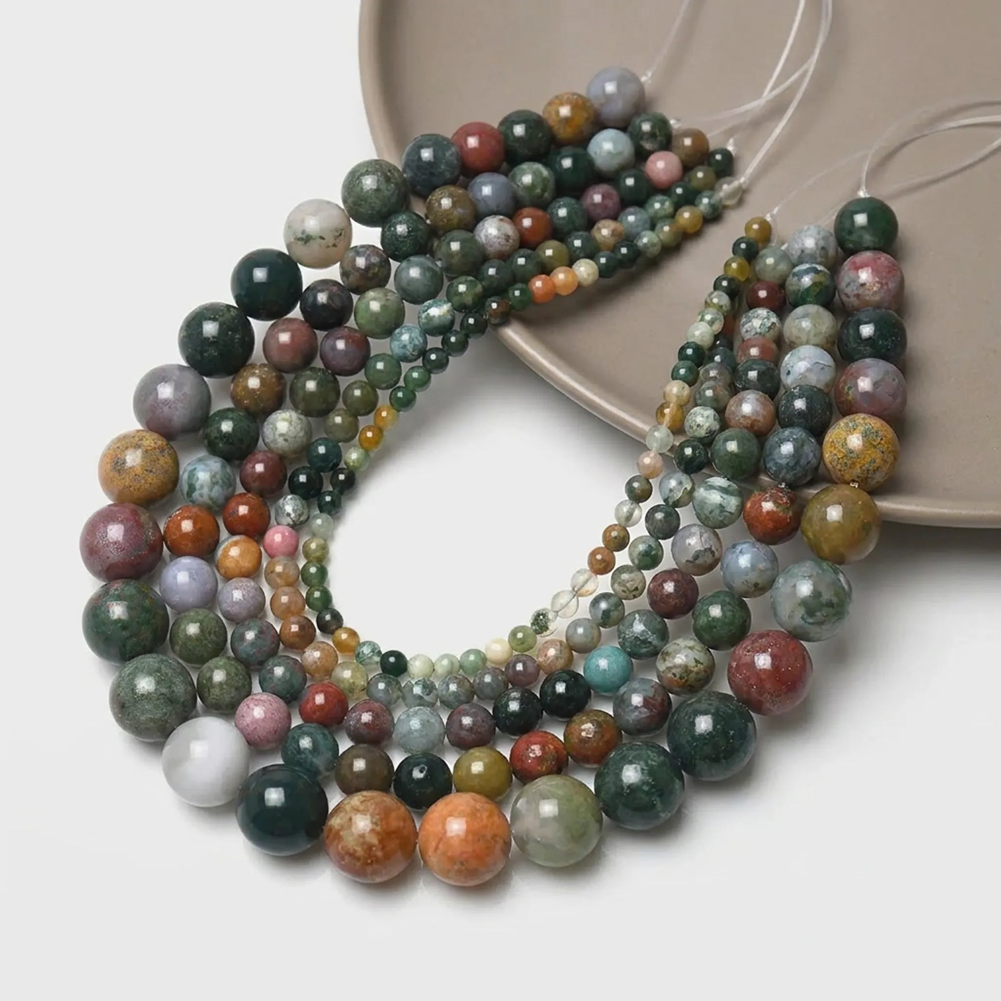 Natural Indian agate beads round multicolor stone strand