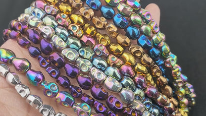 Multicolor Hematite Carved Skull Beads, 8x10mm