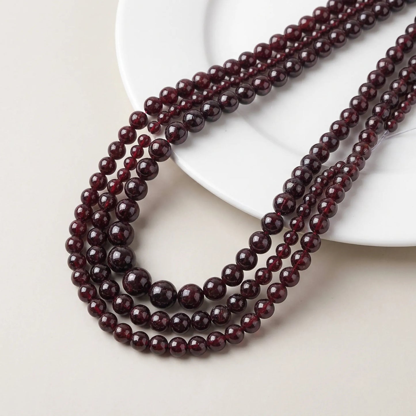 Natural red garnet beads round stone strand