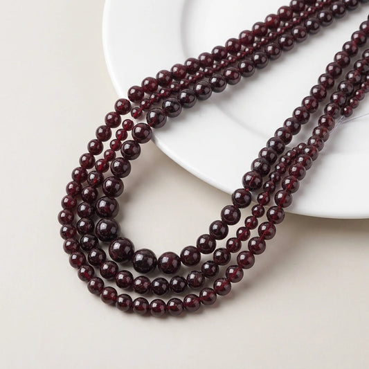 Natural red garnet beads round stone strand