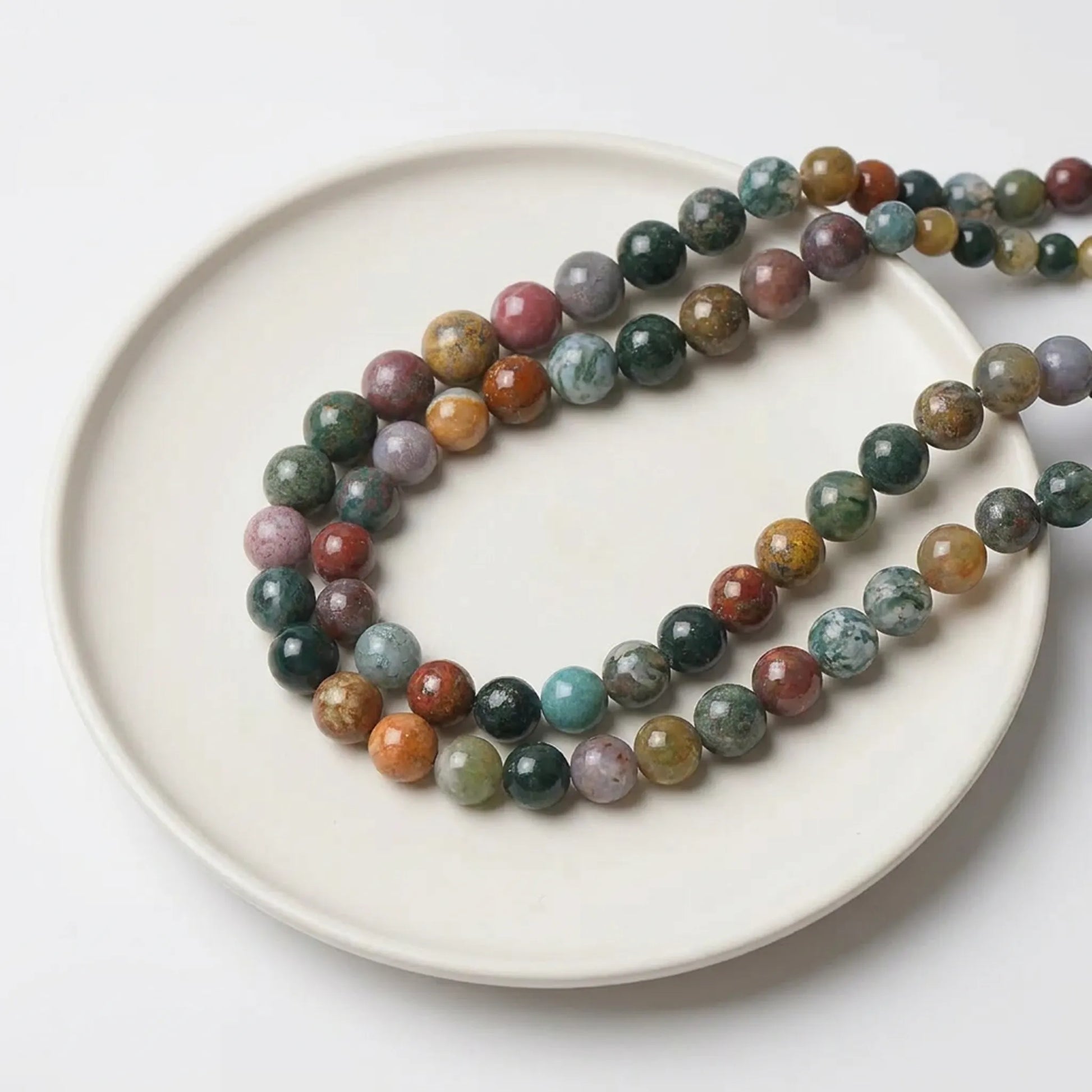 Round Indian agate beads with smooth multicolor surface